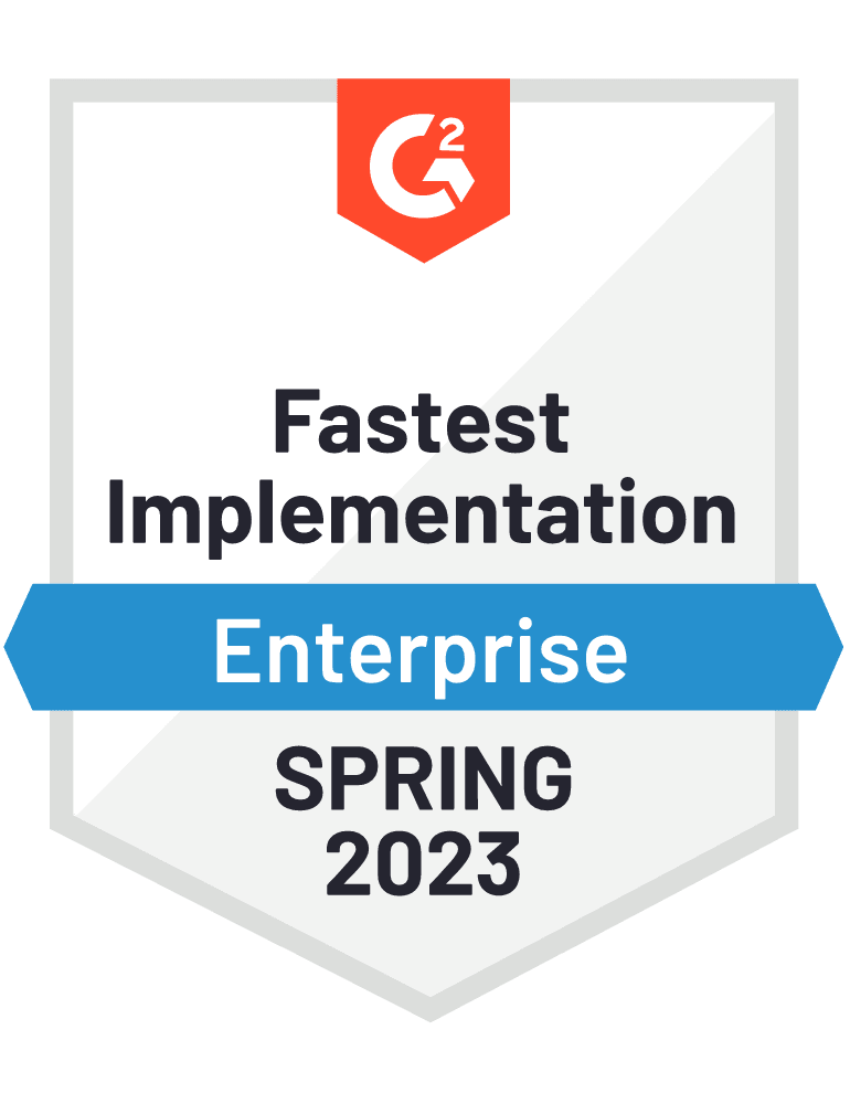 G2 Spring 2023 medal for Fastest Implementation in the Enterprise Category for Prodly DevOps