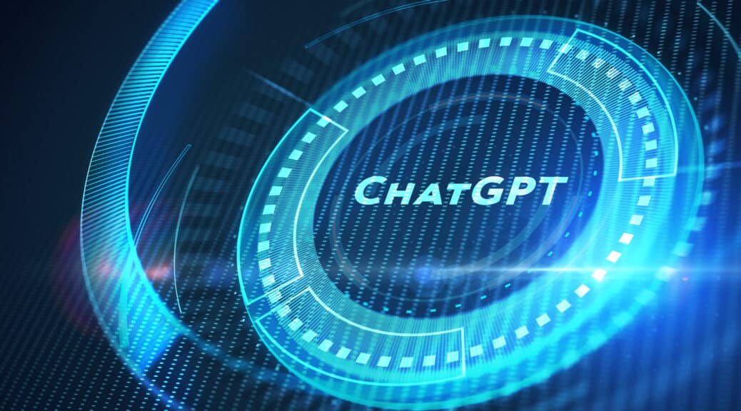 A virtual reality image with the word "ChatGPT" representing ChatGPT for Salesforce teams