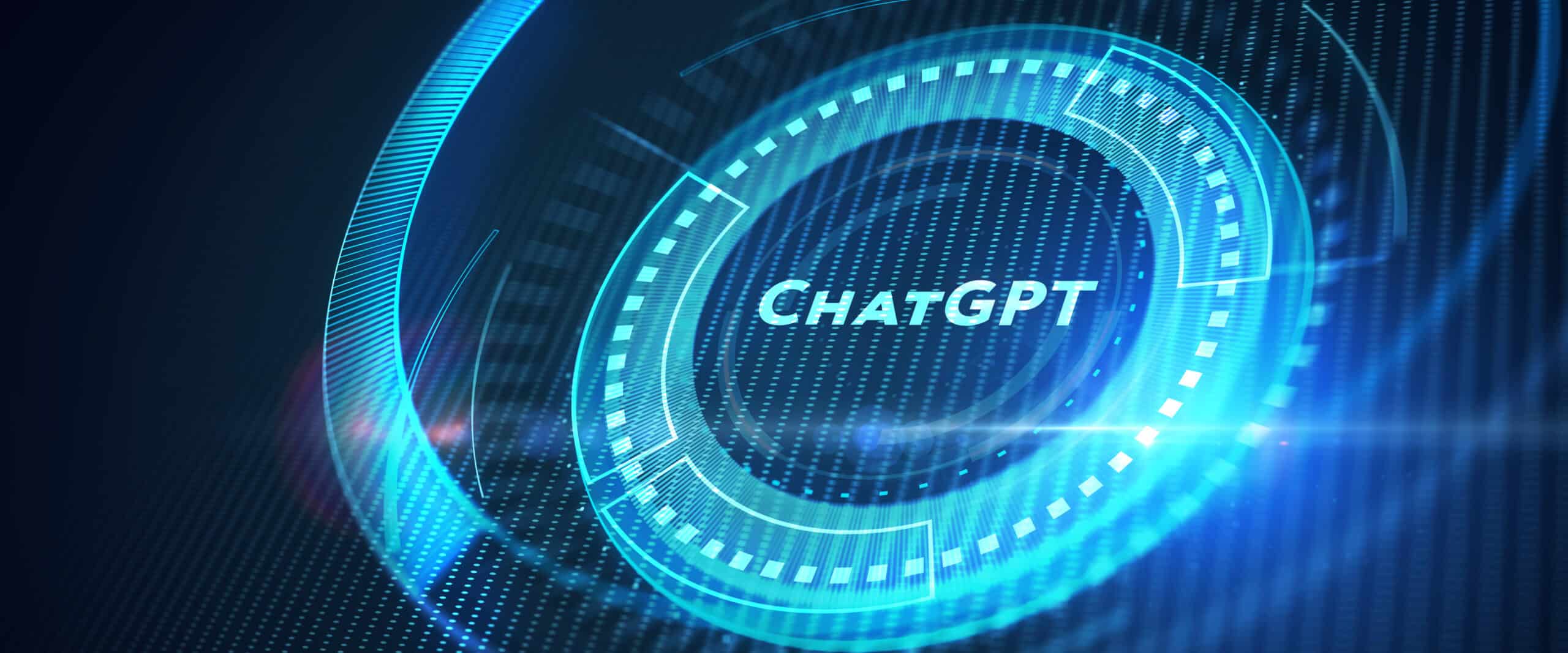 A virtual reality image with the word "ChatGPT" representing ChatGPT for Salesforce teams