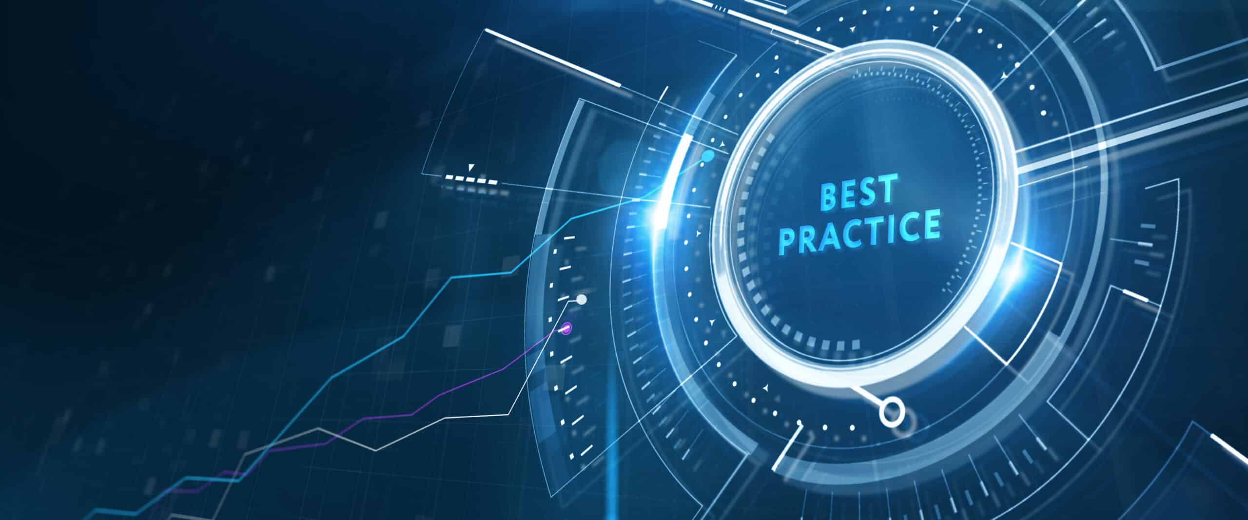 A VR image of the words “best practices” referring to best practices for Salesforce ALM.