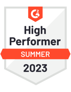 Badge that shows Prodly is a High Performer in the G2 Summer 2023 product reviews