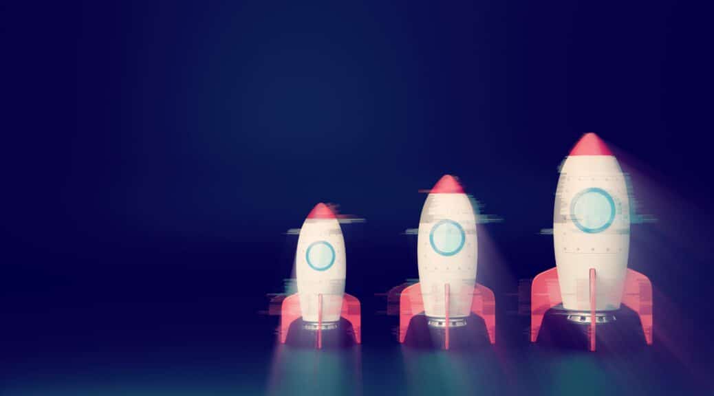 An illustration of a small, medium-sized, and large rocket representing how DevOps can make your release management in Salesforce more scalable