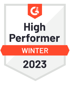 A medal showing that Prodly was named a high performer in the G2 Winter 2023 reports